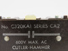 Cutler-Hammer C320KA1 Ser. CA2 Aux Contact Block 1NO 600V *Shelf Wear* ! NEW !