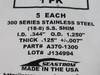 Seastrom A370-1300 Stainless Steel Washer .344" ID 1.250" OD .125" T 5-Pack NWB
