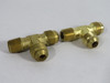 Generic Brass Run Tee Fitting 45 Deg Flare 3/8" Tube 1/4" NPT Lot of 2 USED