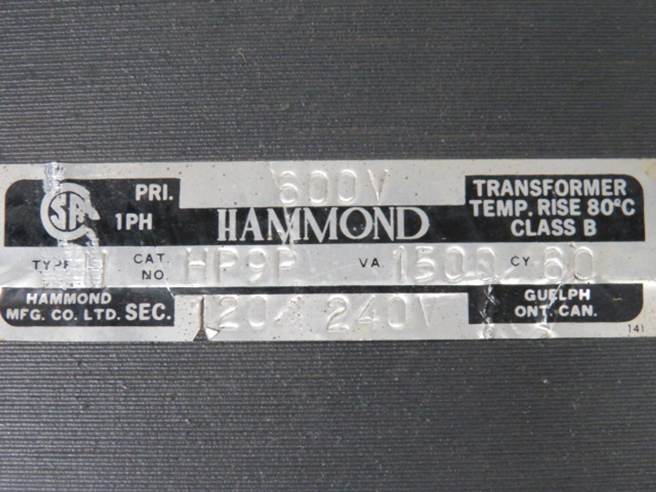 Hammond HP9P Transformer 1500VA Pri 600V Sec 120/240V 1Ph USED