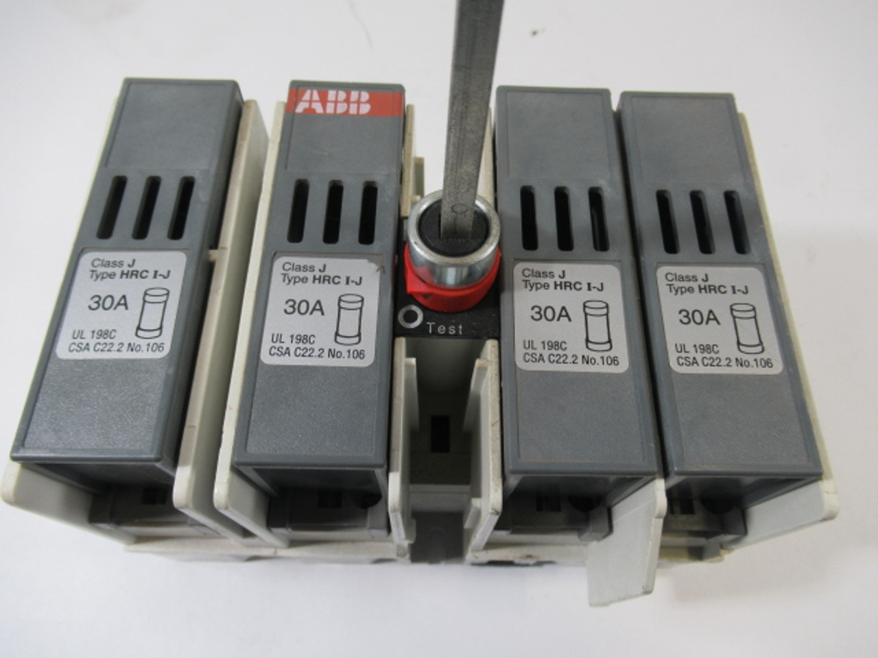 ABB OS30AJ22F Fusible Disconnect Switch 30A 600VAC 4 Pole C/W 14" Shaft USED