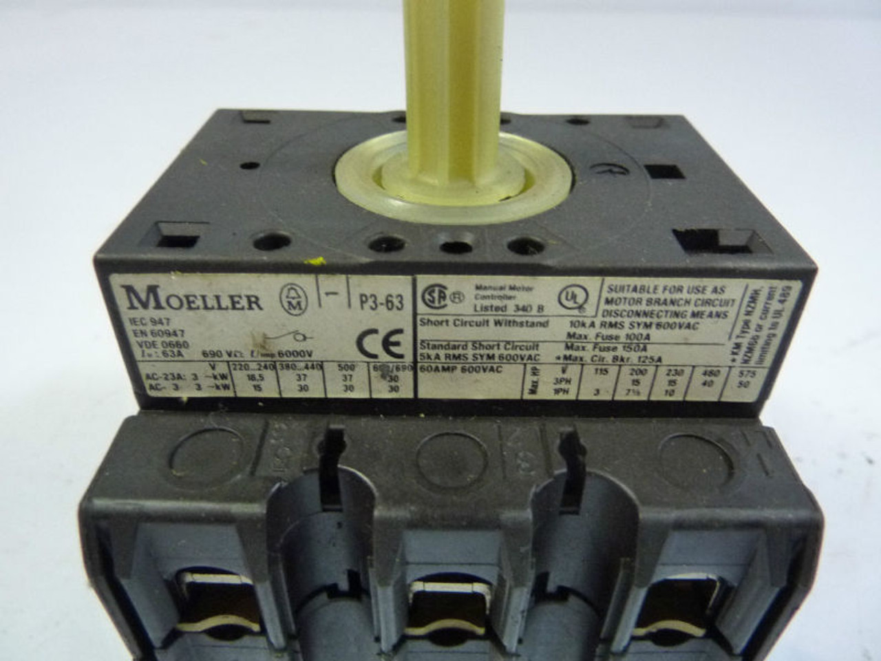 Moeller P3-63 Disconnect Switch 63 Amp 690V USED