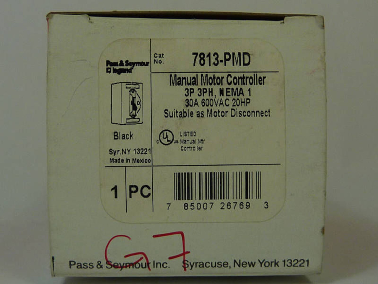 Pass & Seymour Manual Motor Controller 3P 7813-PMP !NIB