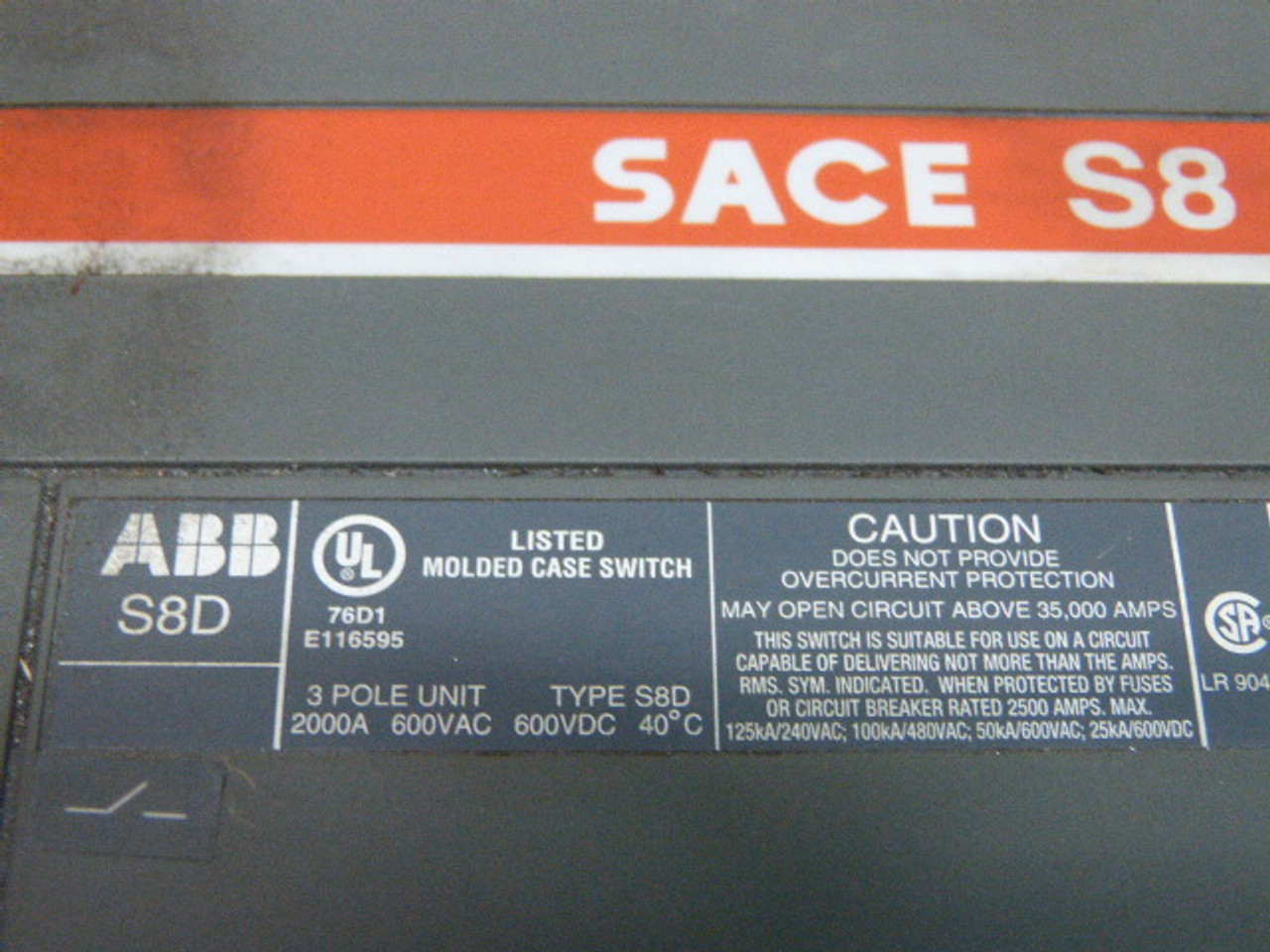 ABB SACE S8D Molded Case Circuit Breaker 3-Pole 2000A 600VAC ! NEW !