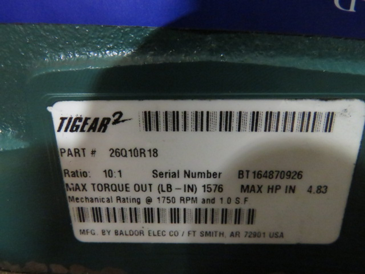 Dodge 26Q10R18 Tigear 2 Gear Reducer 10:1 Ratio 1576lb-in 4.83HP@1750RPM USED