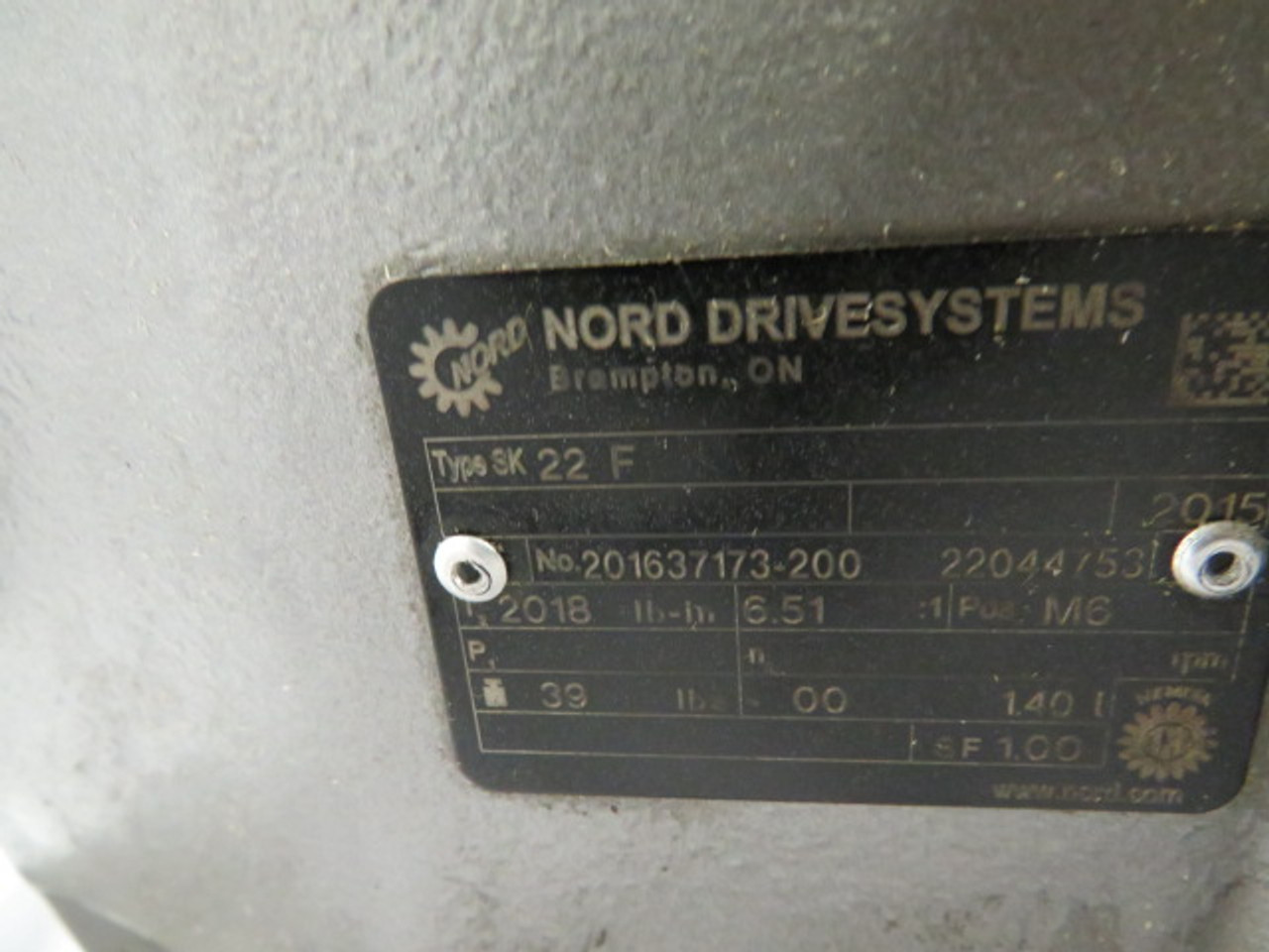 Nord 2.55kW 1440rpm 220-420V 205VDC TEFC C/W Gear Reducer 6.51:1 Ratio USED