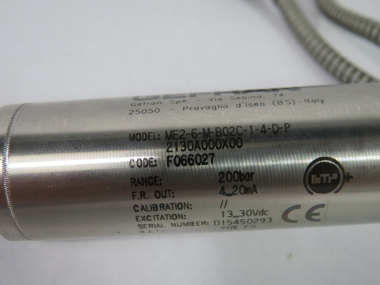 Gefran ME2-6-M-B02C-1-4-D-P Melt Pressure Transmitter 400DEG C USED