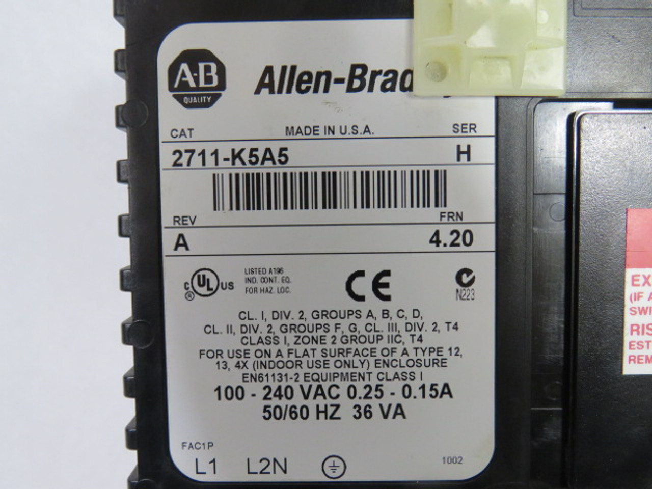 Allen-Bradley 2711-K5A5 Operator Interface Panelview 550 Ser. H USED