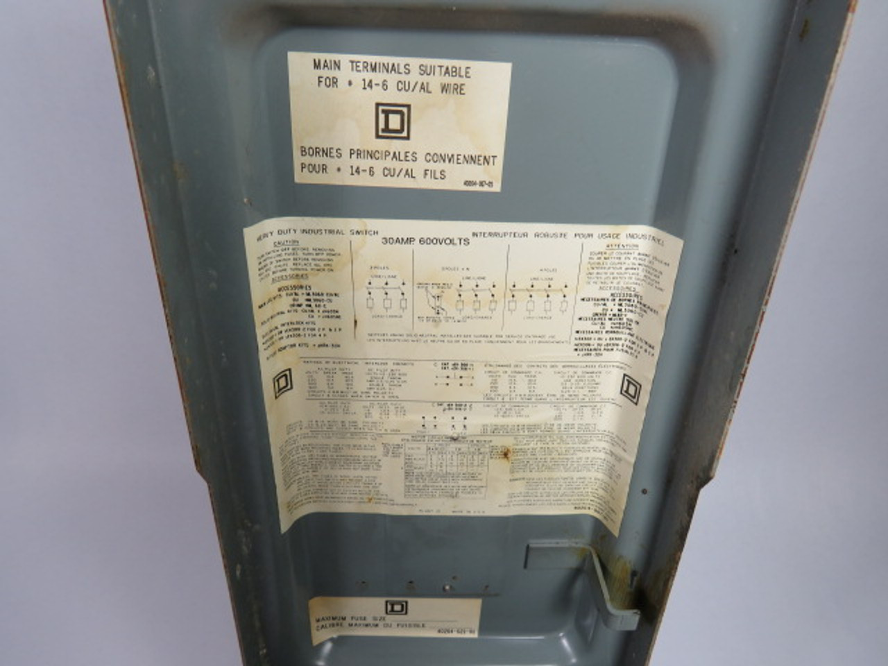 Square D CH361RB Fusible Disconnect Switch 30A 600V 3P NEMA3R USED