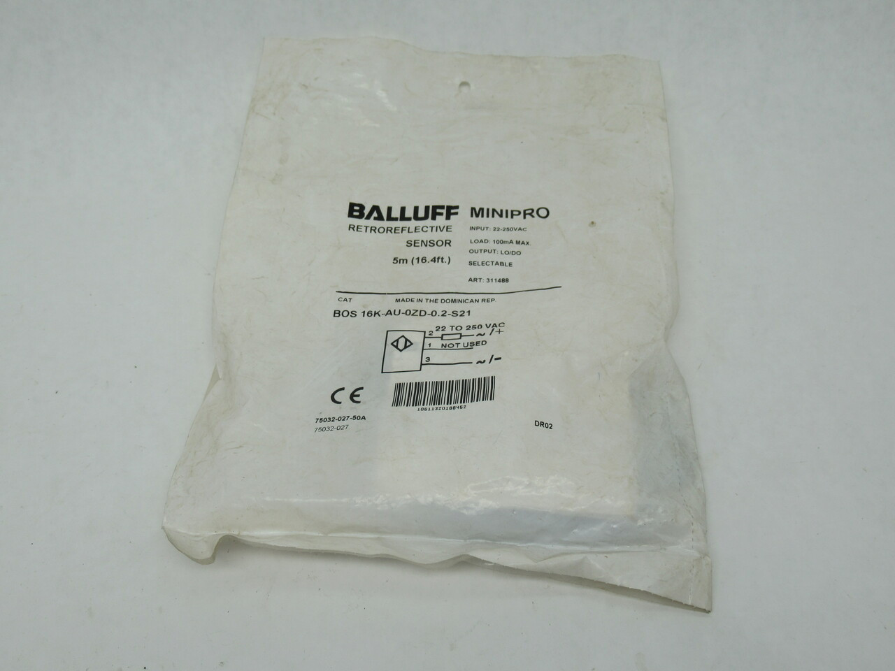 Balluff BOS-16K-AU-0ZD-0.2-S21 Retroreflective Sensor 22-250V 5m SHELF WEAR NWB