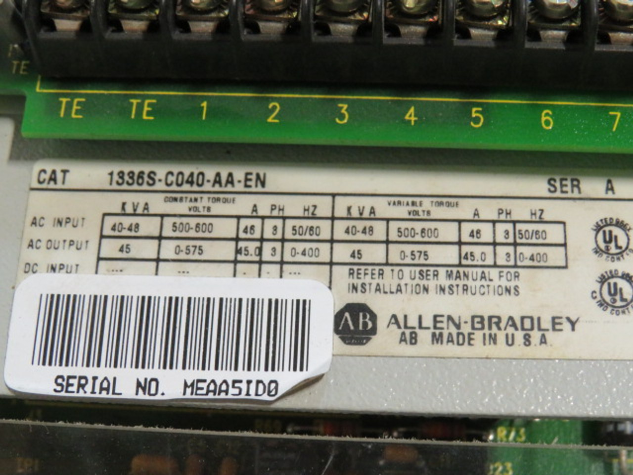 Allen-Bradley 1336S-C040-AA-EN AC Drive 3Ph 40-48Kva 500-600V 46A USED