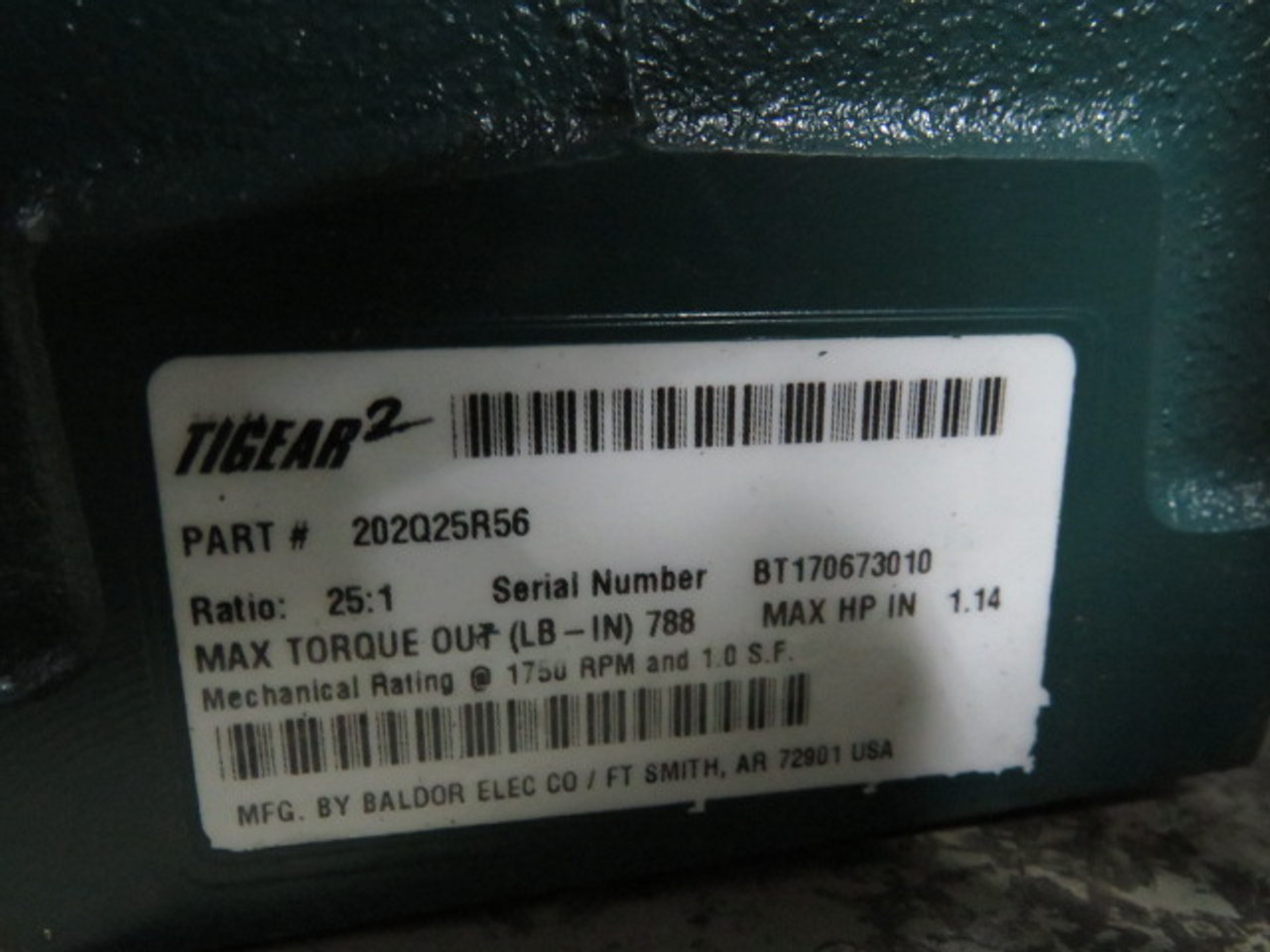 Dodge Tigear 202Q25R56 Gear Reducer 25:1 Ratio 788lb-in 1.14@1750rpm USED