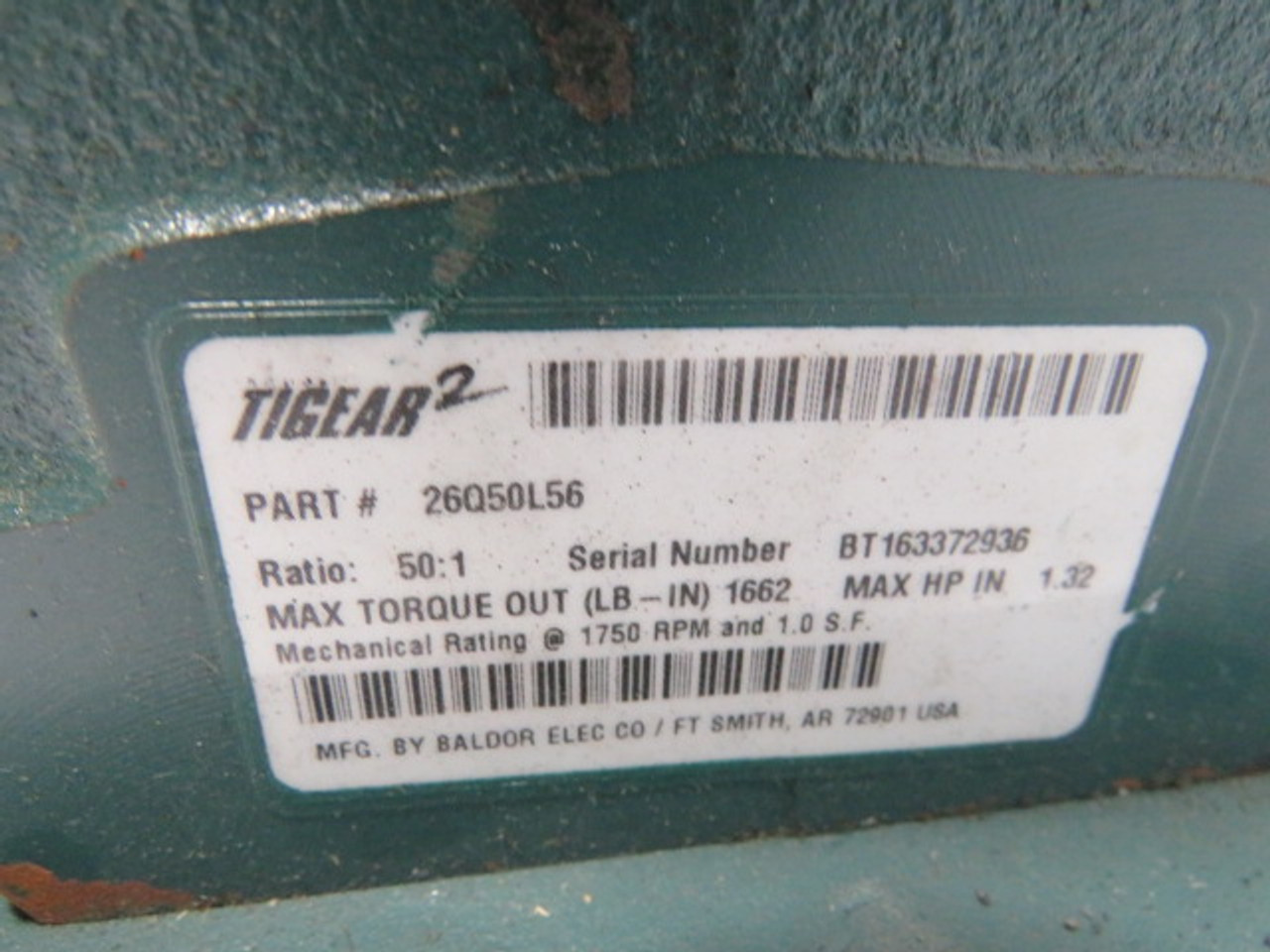 Dodge Tigear 26Q50L56 Gear Reducer 50:1 Ratio 1662lb-in 1.32HP@1750rpm USED