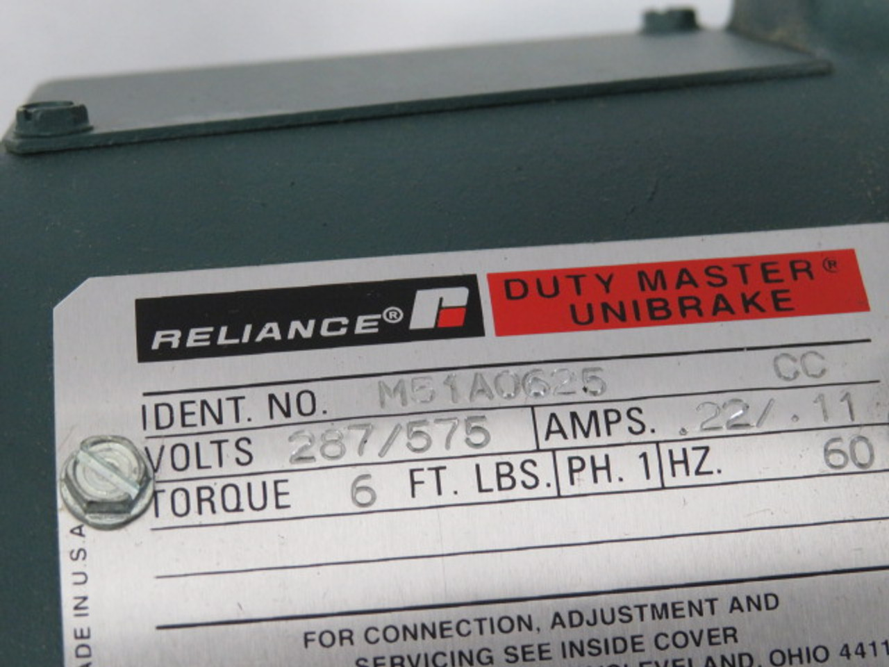 Reliance Electric Duty Master Unibrake 287/575V .227.11A 60Hz. 6lb-in USED