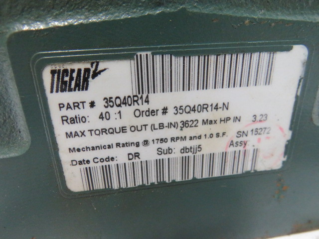 Dodge Tigear 35Q40R14 Gear Reducer 40:1 Ratio 3622lb-in 3.23HP@1750rpm USED