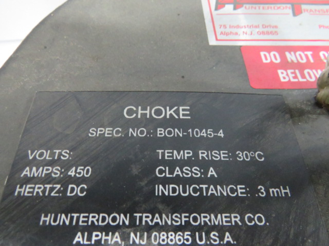 Hunterdon BON-1045-4 Choke 450Amp DC Hz. .3mH USED