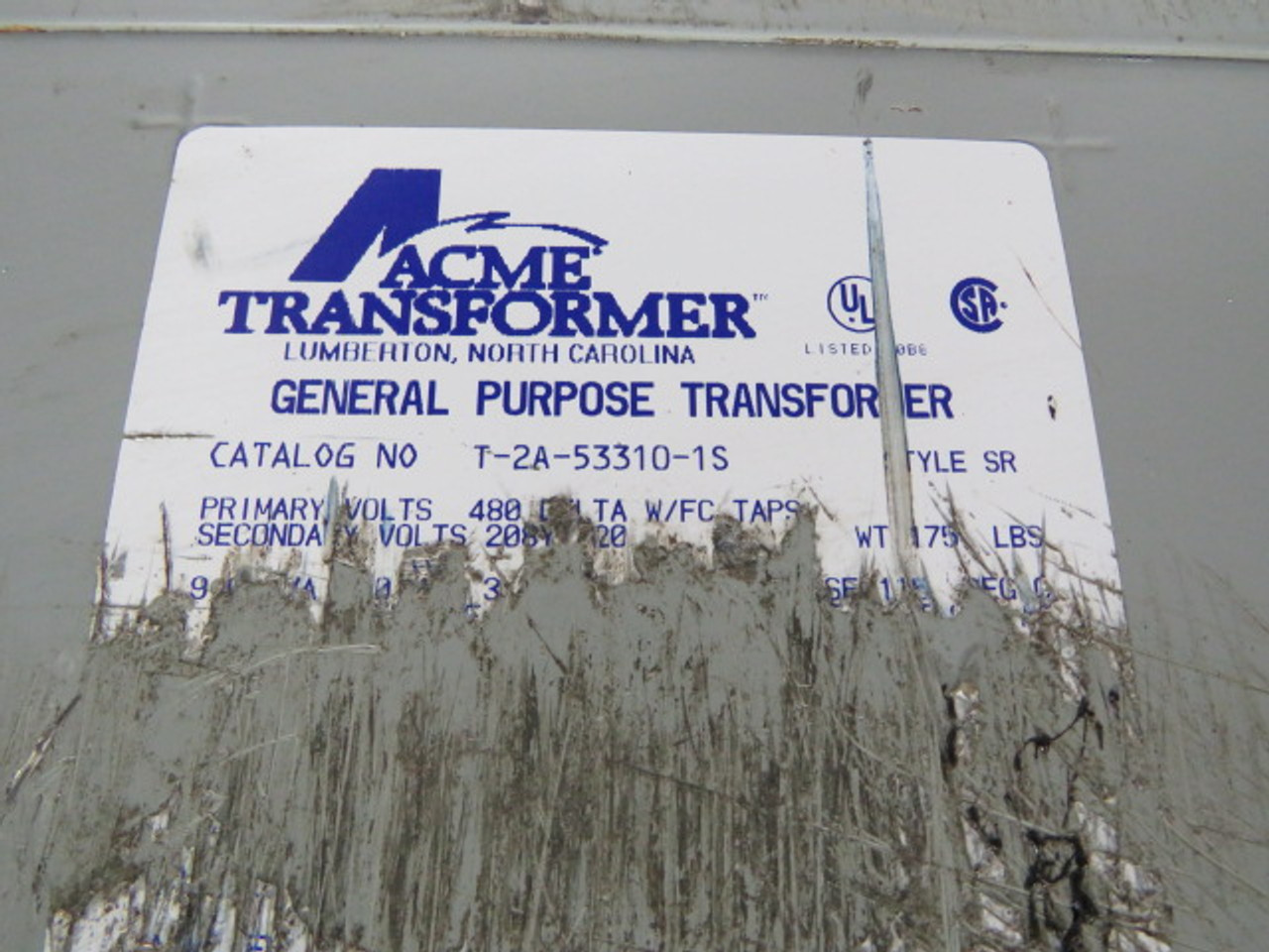 Acme T-2A-53310-1S General Transformer 9kVa Pri. 480V Sec. 208/120V 3Ph USED