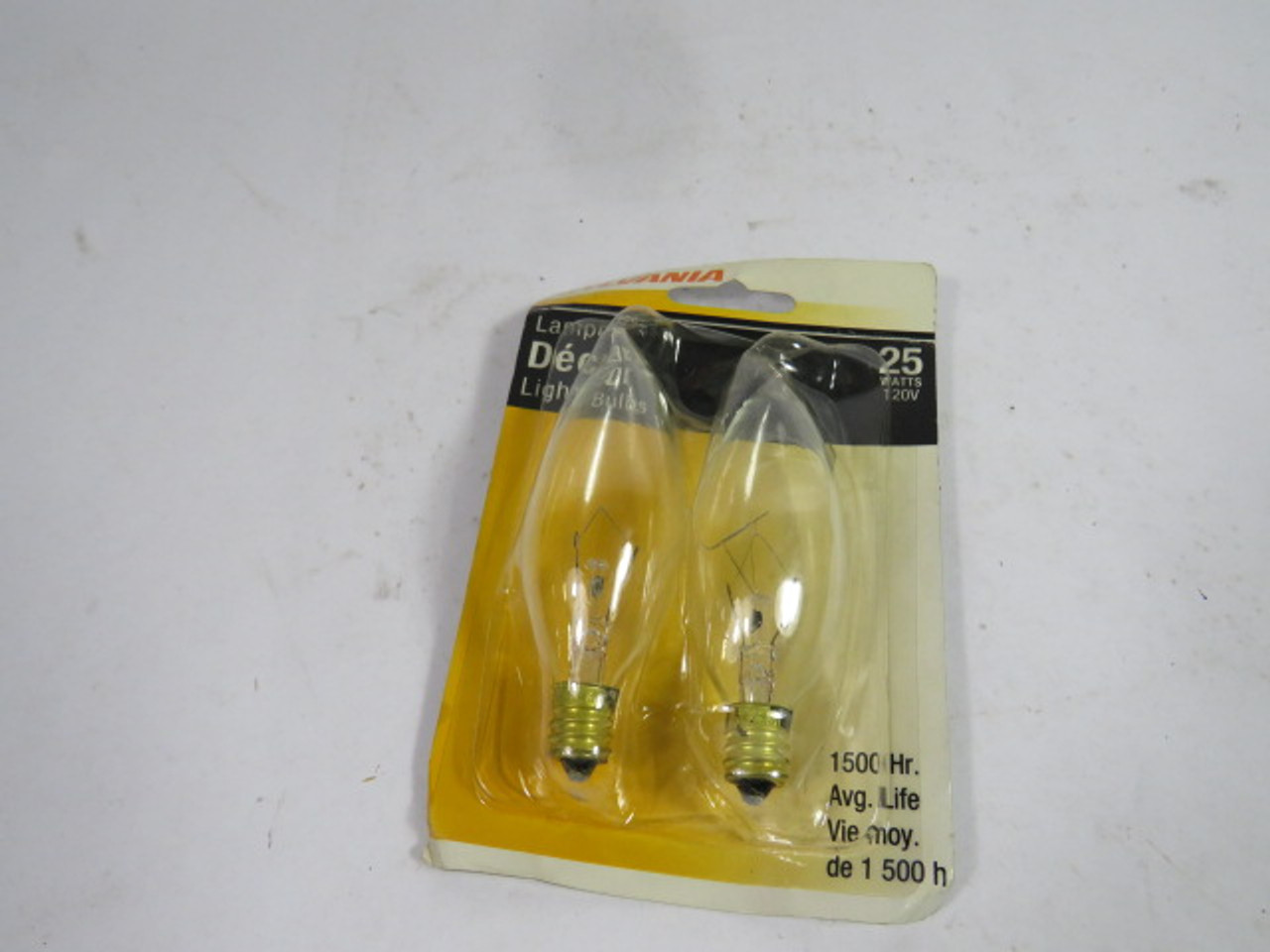 Sylvania 25CA10CBL 18406 Light Bulbs 25W 120V 1500hrs. 2-PK ! NEW !