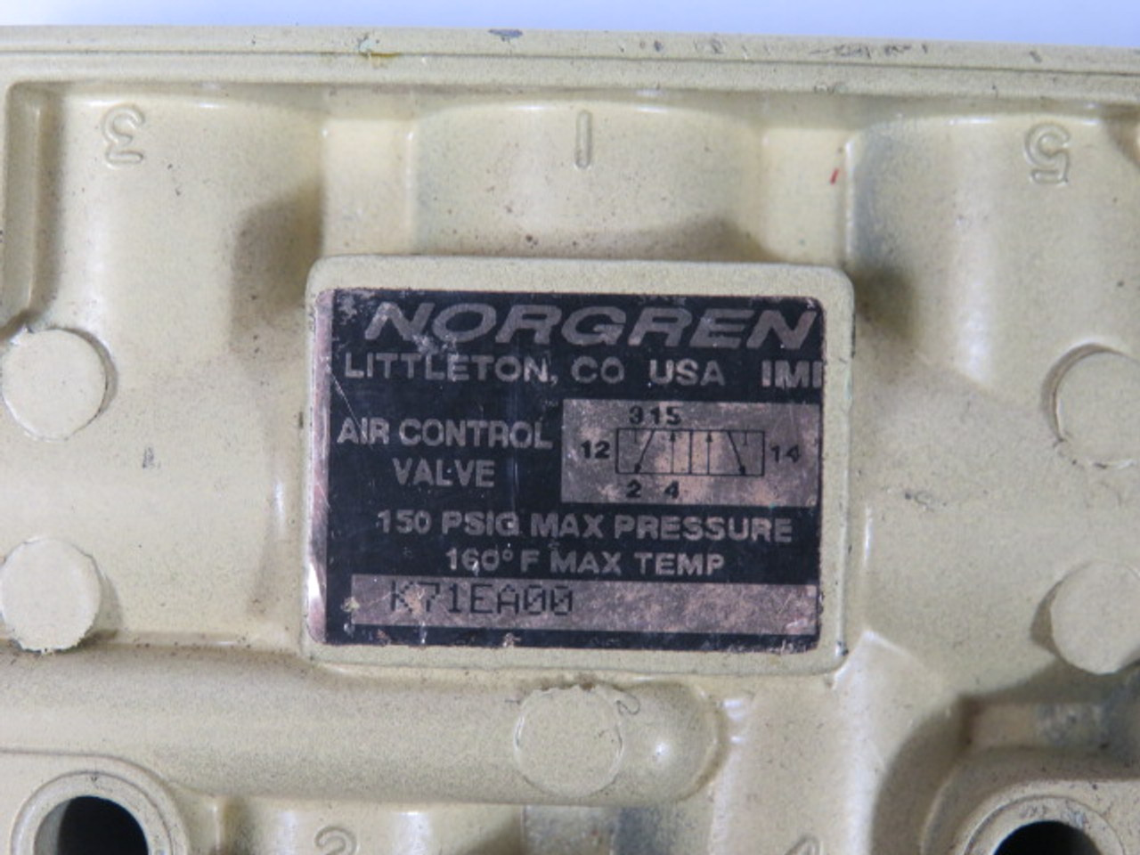 Norgren K71EA00 Air Control Valve W/O Handle Color Brass USED