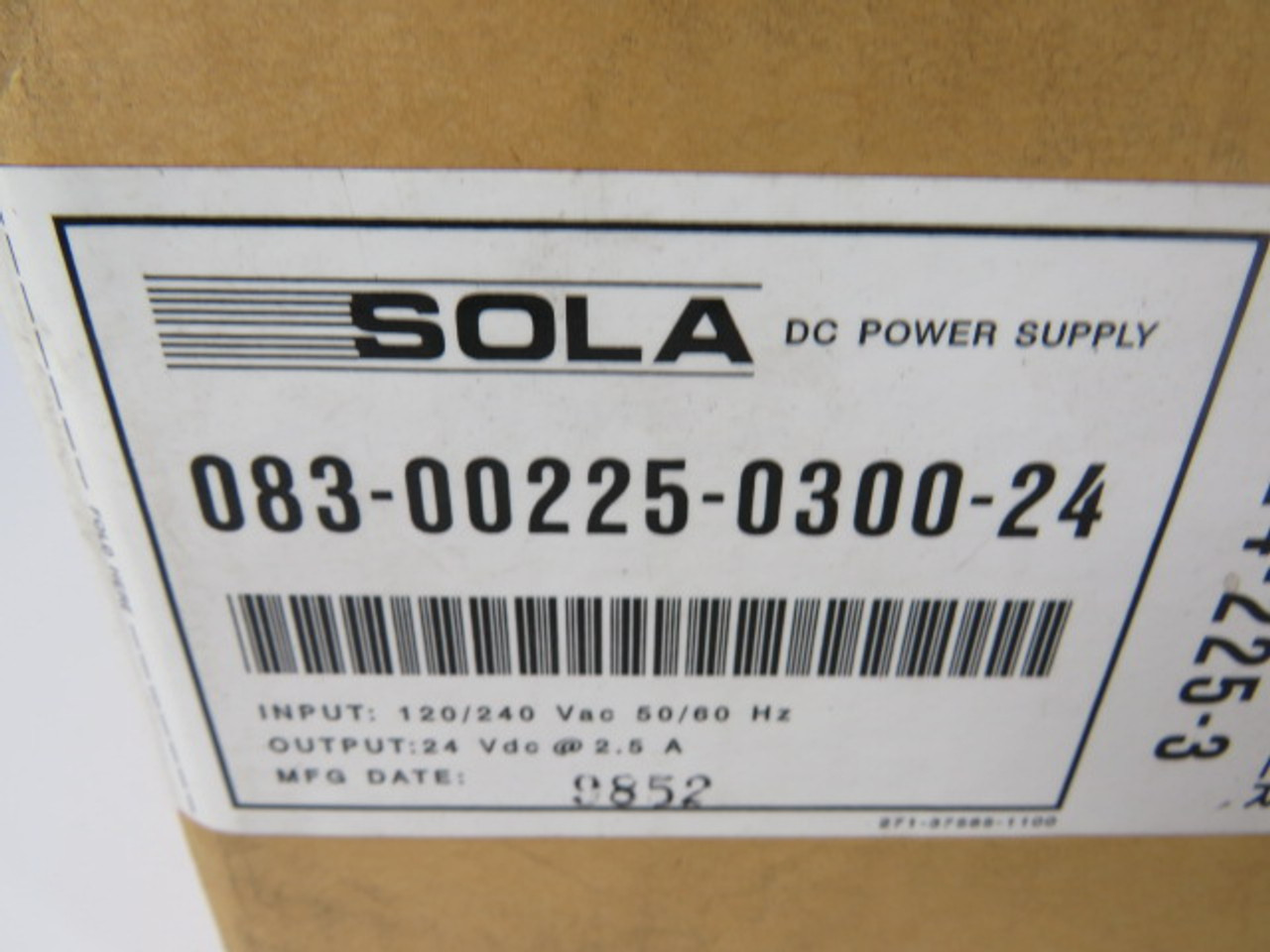 Sola 083-00225-0300-24 DC Power Supply In.120/240VAC Out.24VDC@2.5A ! NEW !