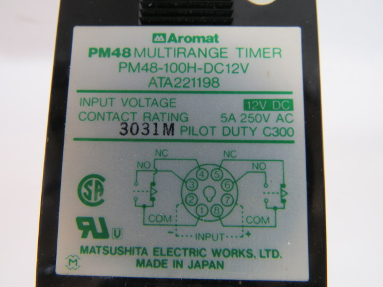 Aromat PM48-100H-DC12V Multi range Timer 250 VAC 5A 0-100 SEC USED