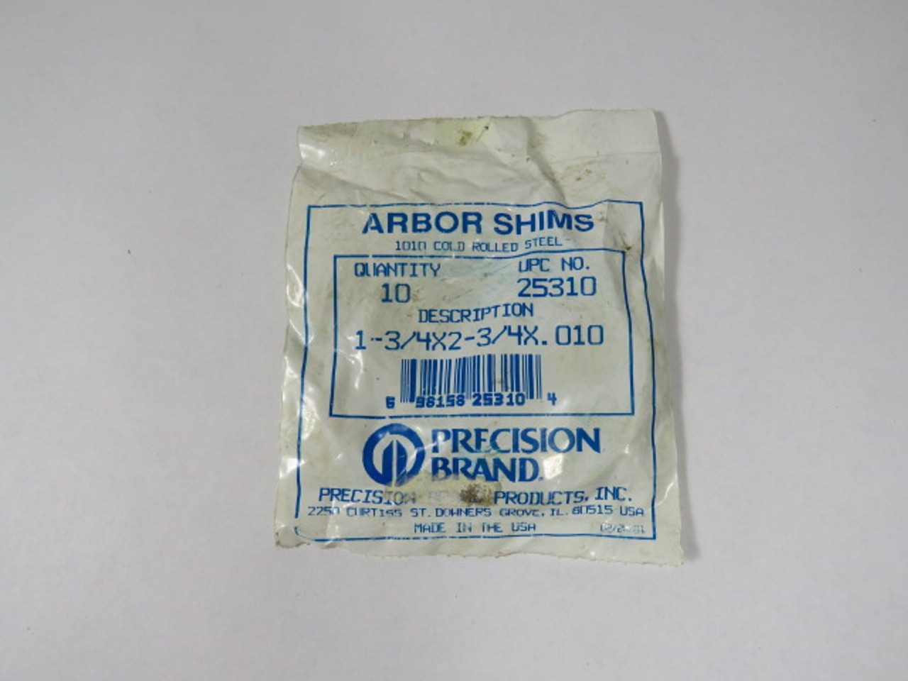 Precision Brand 25310 Arbor Shims 1-3/4X2-3/4X.010 Pack of 10 ! NWB !