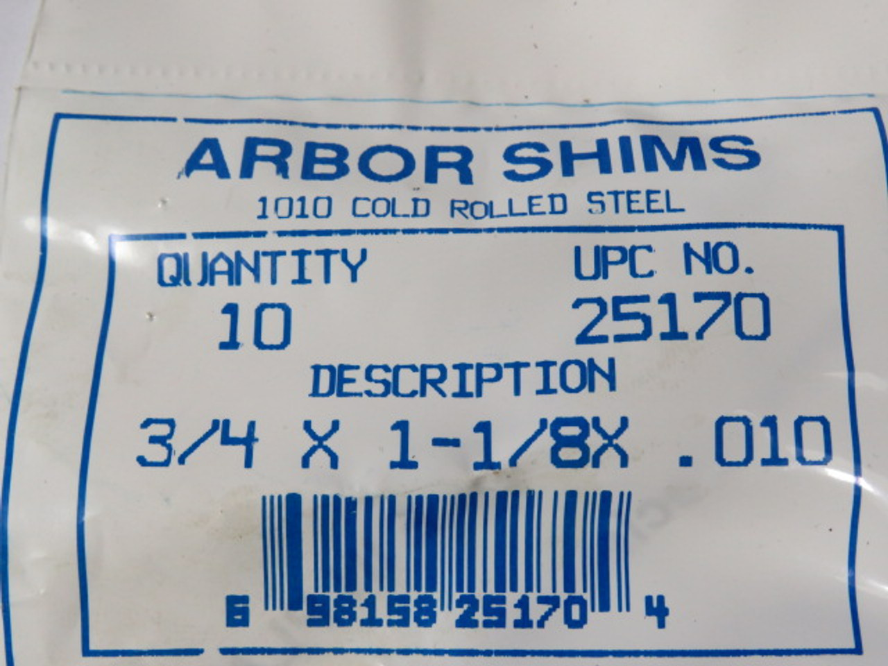 Precision Brand 25170 Arbor Shims 3/4X1-1/8X.010 Pack of 10 ! NWB !