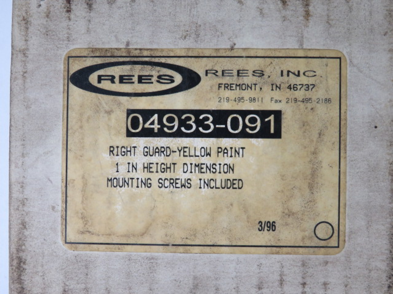 Rees 04933-091 Right Guard - Yellow Paint 1" Height W/Mounting Screws ! NEW !