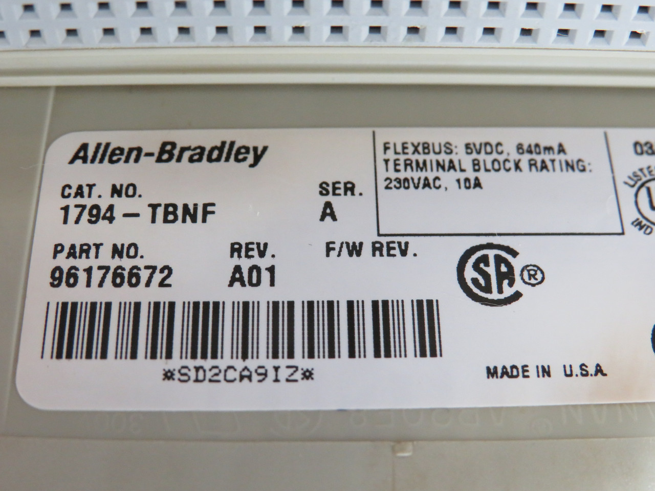 Allen-Bradley 1794-TBNF SerA Flex I/O Terminal Base 96176672 USED