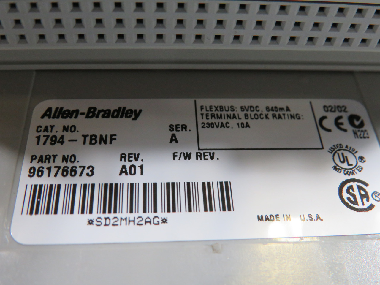 Allen-Bradley 1794-TBNF SerA Flex I/O Terminal Base 96176673 Rev A01 USED