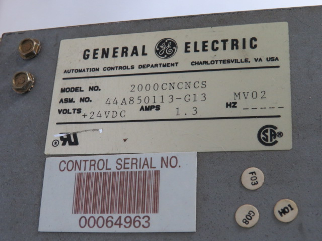General Electric 2000CNCNCS Control Panel 24VDC 1.3A USED