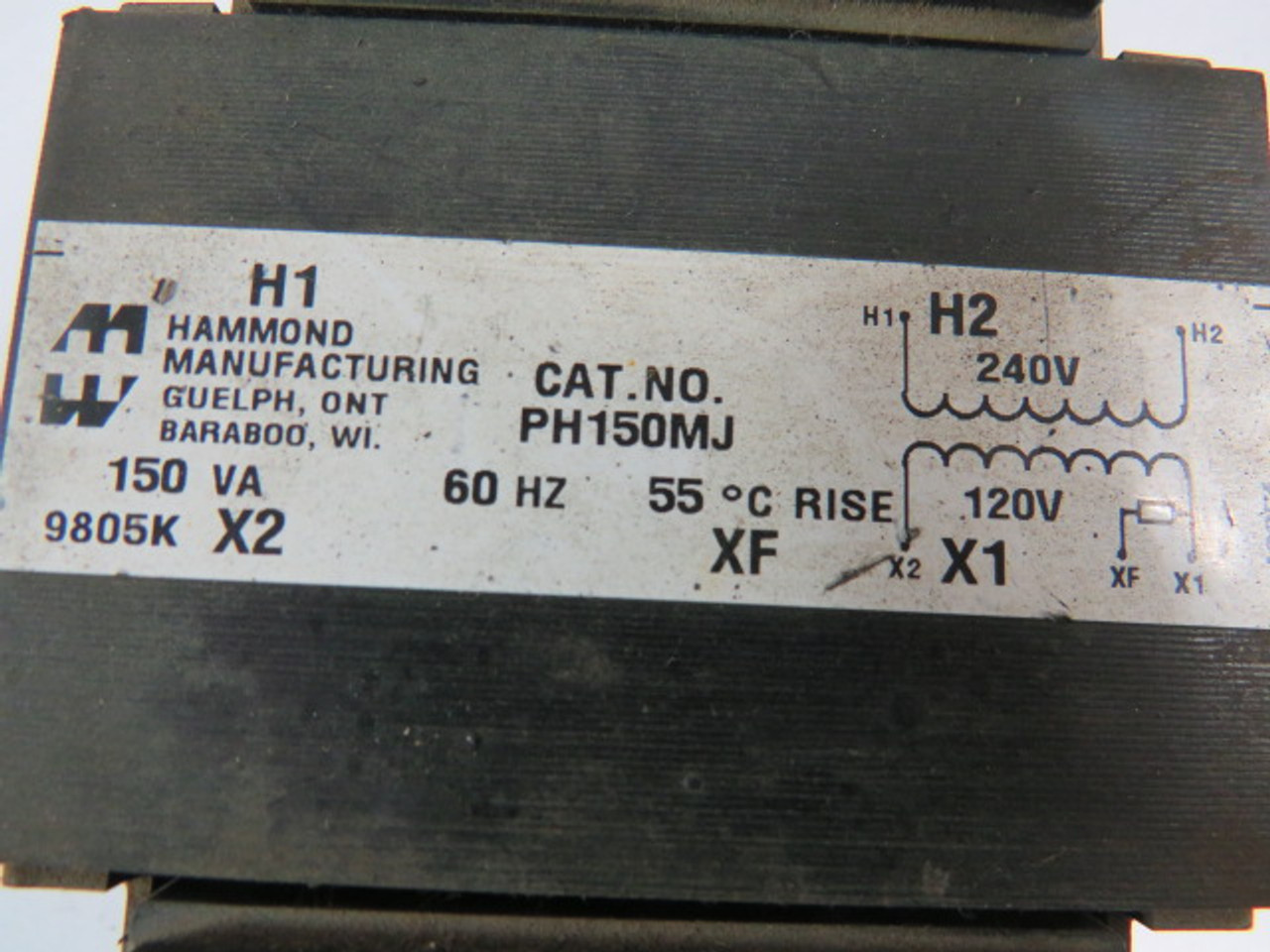 Hammond PH150MJ Control Transformer 150VA 240V Pri 120V Sec 1 Ph USED