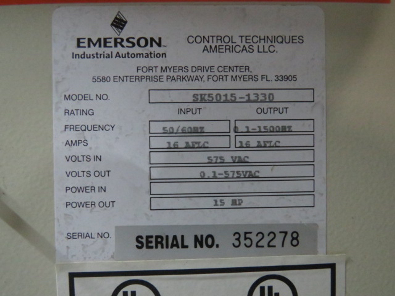 Emerson SK5015-1330 AC Drive 15HP 3Ph 575V 16A 50/60Hz USED