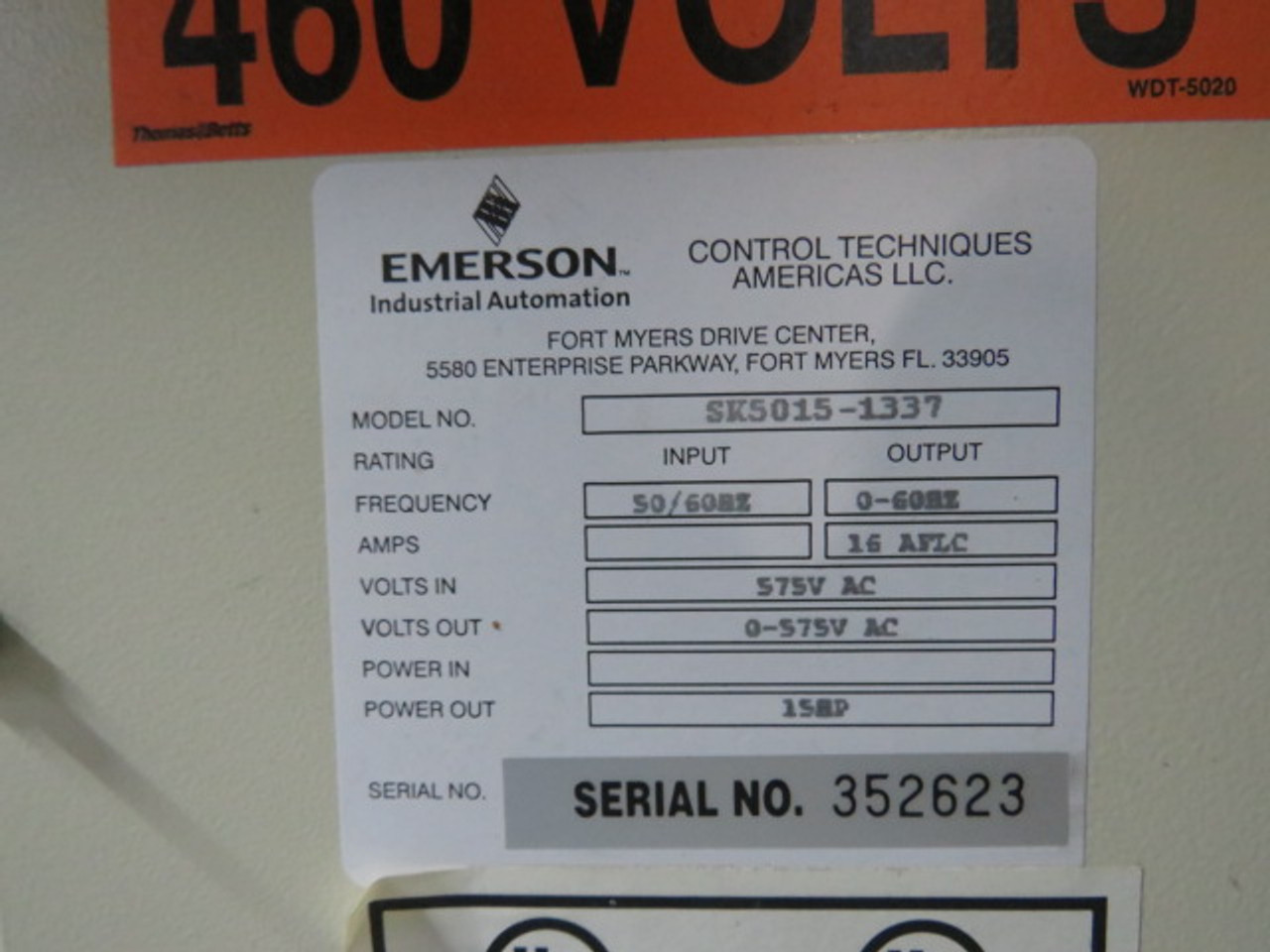 Emerson SK5015-1337 AC Drive 15HP 575V 16A 50/60Hz 3Ph USED