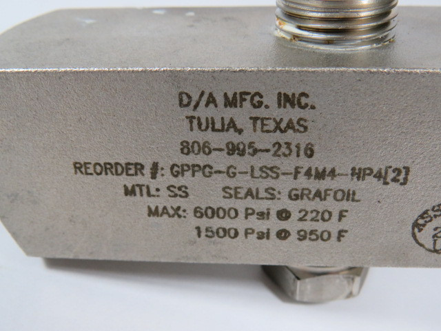 D/A MFG GPPG-G-LSS-F4M4-HP4 Multi-Port Pressure Transmitter Manifold USED