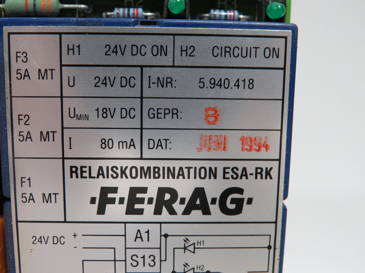 FERAG ESA-RK Relay Combination 24VDC 80mA DAMAGED USED