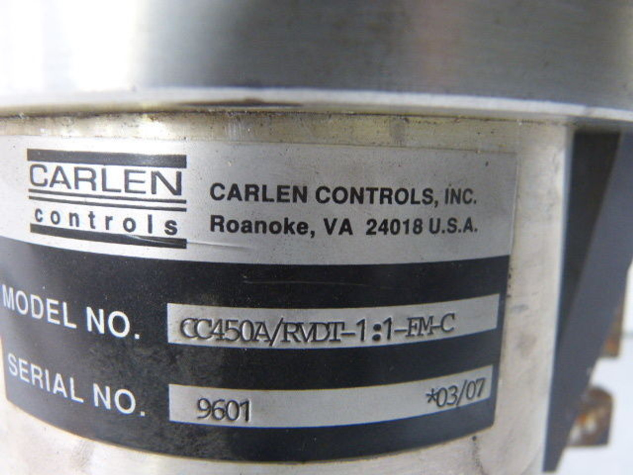 Carlen Controls CC450A/RVDT-1:1-FM-C Encoder Motor USED