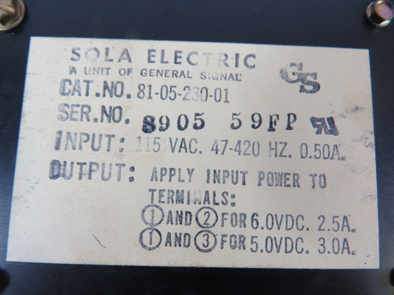 Sola Electric 81-05-230-01 Power Supply 115VAC 47-420Hz 0.5A USED