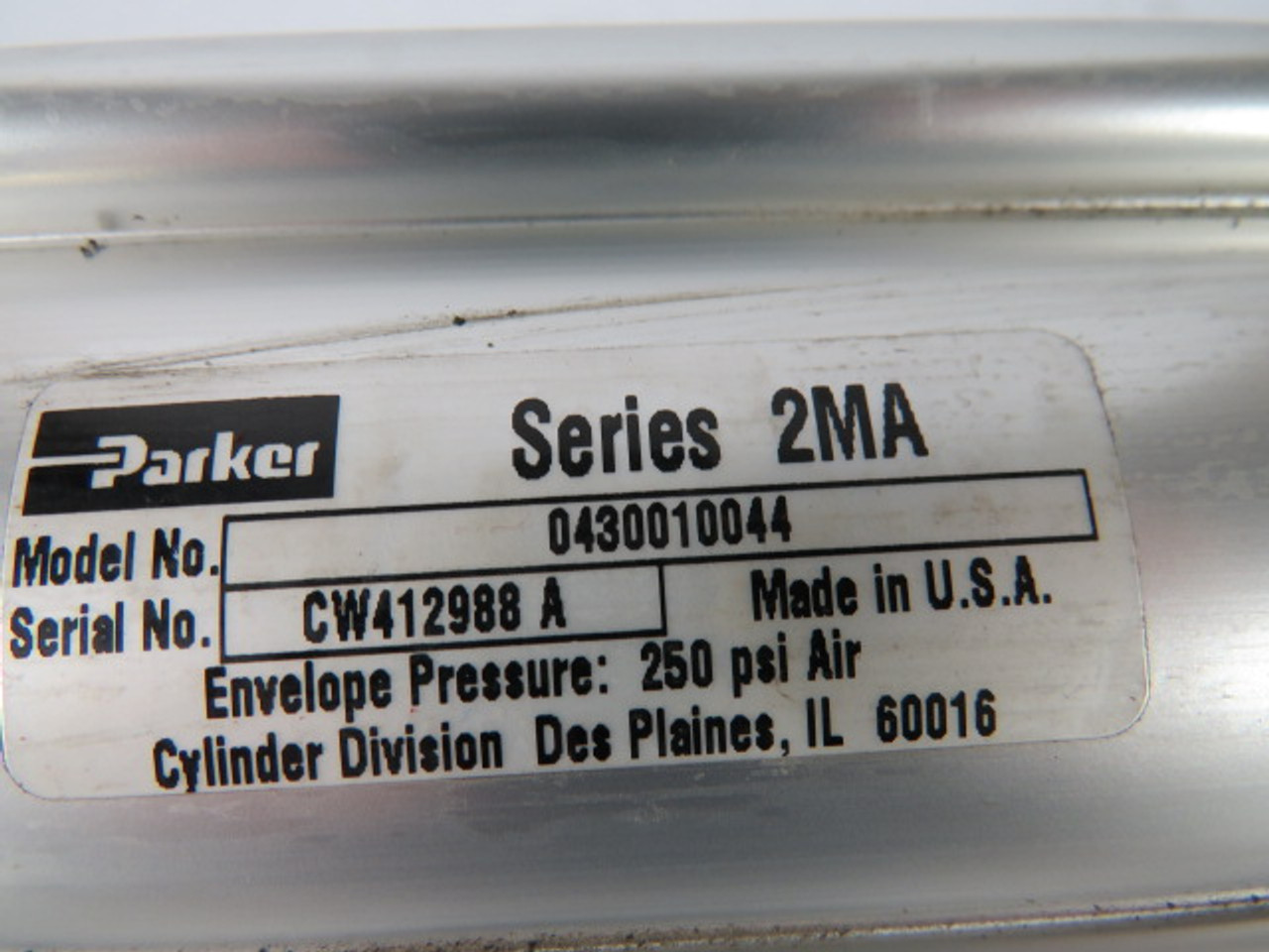 Parker 0430010044 Series 2MA Pneumatic Cylinder 250PSI USED