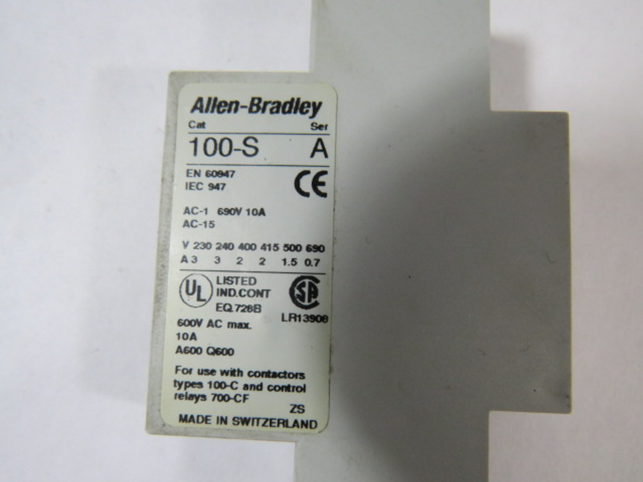 Allen-Bradley 100-SB10 Auxiliary Contact Block 1NO 690VAC Series A USED