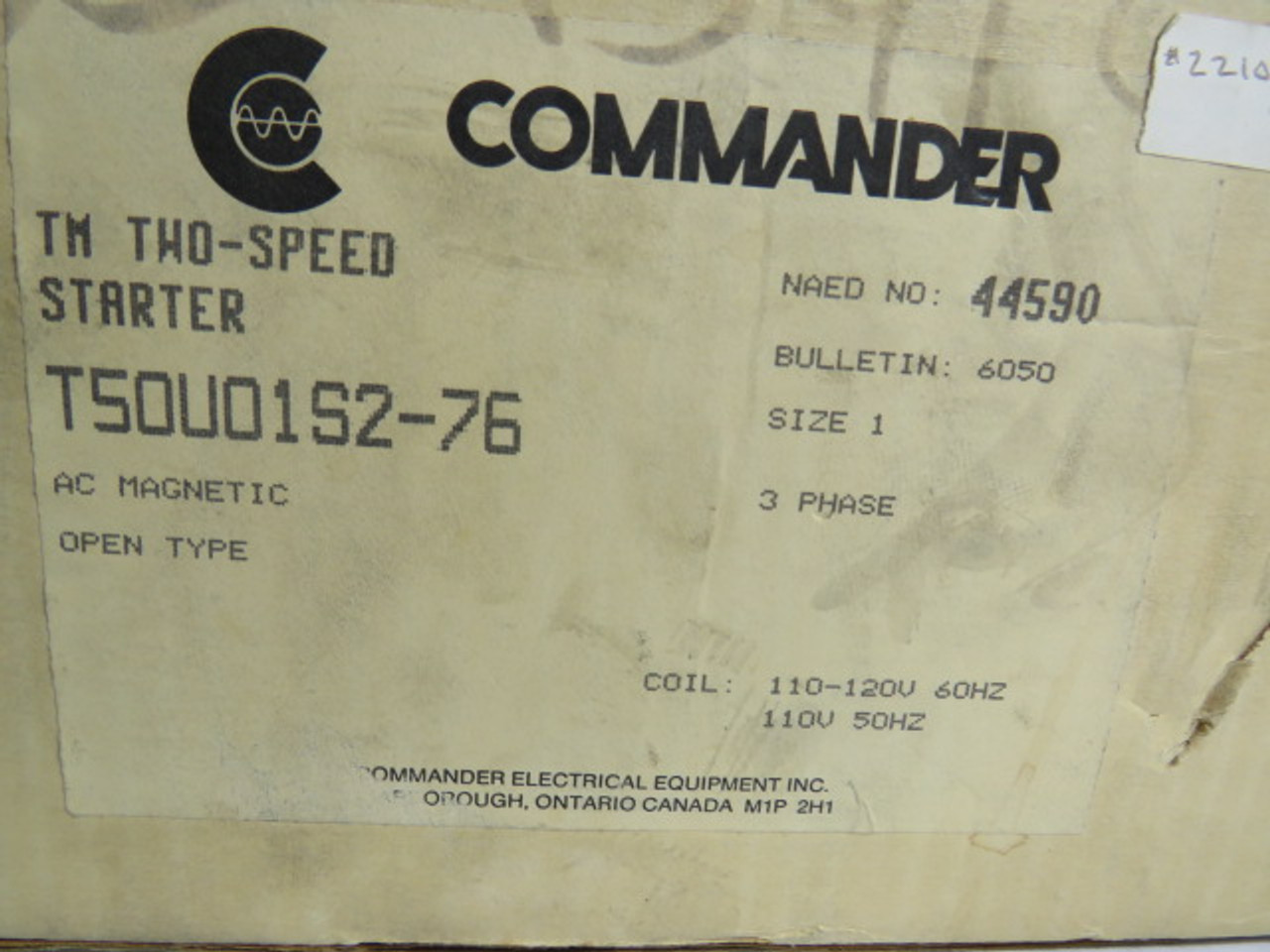 Commander T50U01S2-76 2 Speed Starter 110-120V 60Hz 3Ph ! NEW !