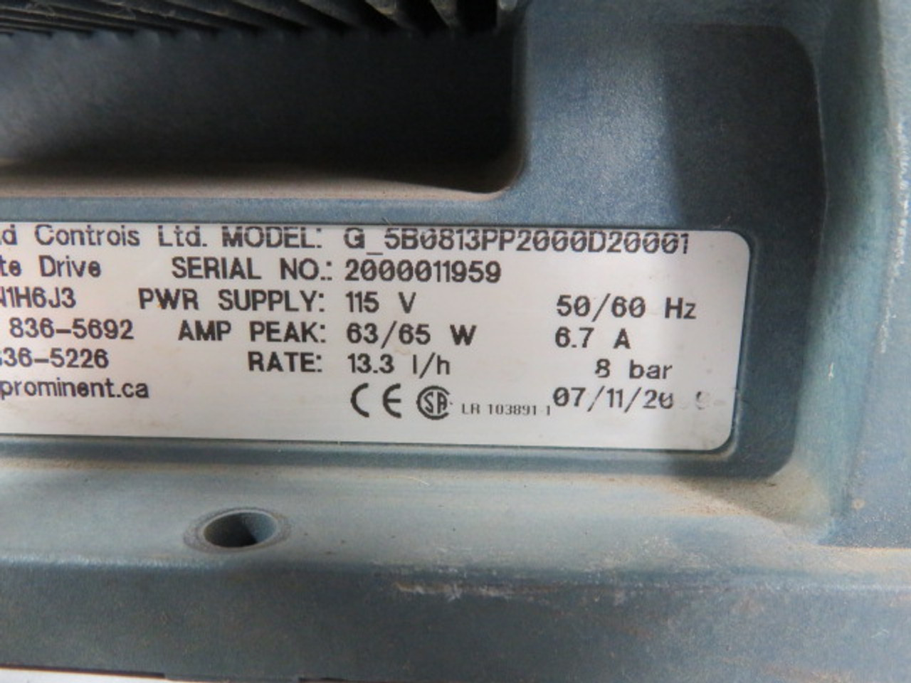 ProMinent G/5B0813PP2000D20001 Metering Pump Missing Cover 115V 50/60Hz USED