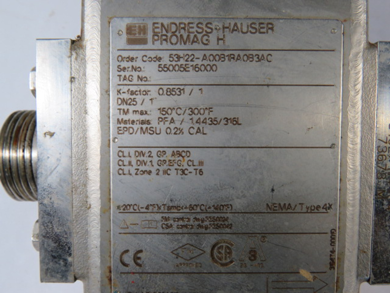 Endress+Hauser 53H22-A00B1RA0B3AC Electromagnetic Flow Meter 50-60Hz 15A USED