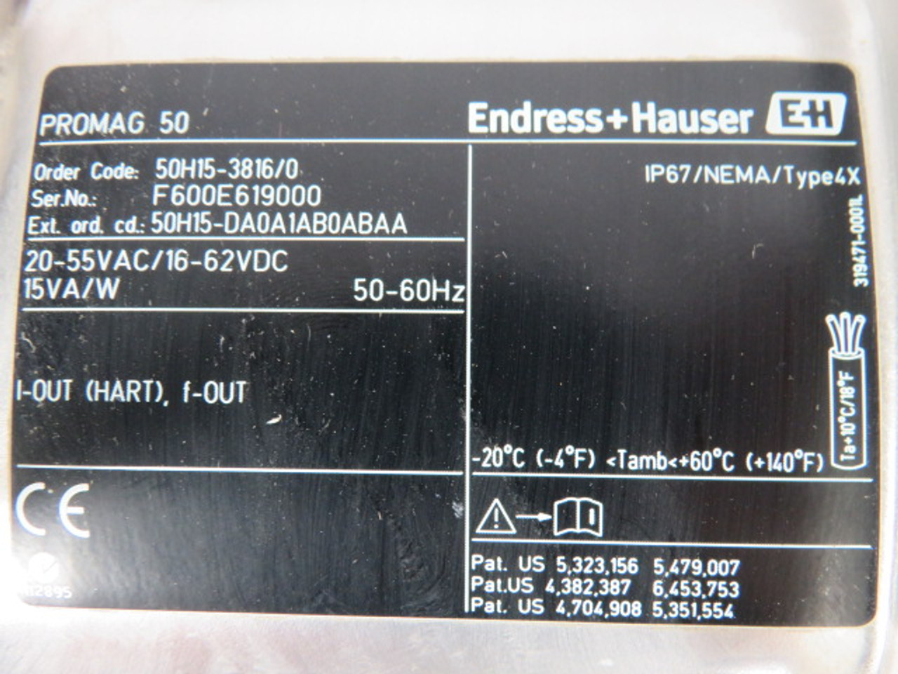 Endress+Hauser 50H15-3816/0 Electromagnetic Flow Meter 20-55VAC/16-62VDC USED