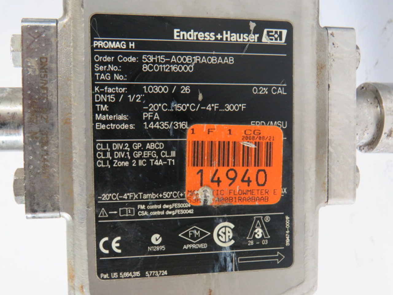Endress+Hauser 53H15-A00B1RA0BAAB Electromagnetic Flow Meter 20-55VAC USED