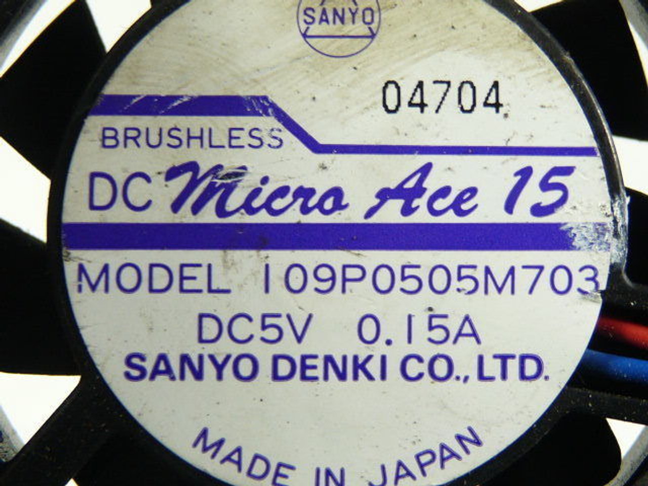 Sanyo I09P0505M703 Micro Ace 15 Brushless Fan 5VDC 0.15A USED