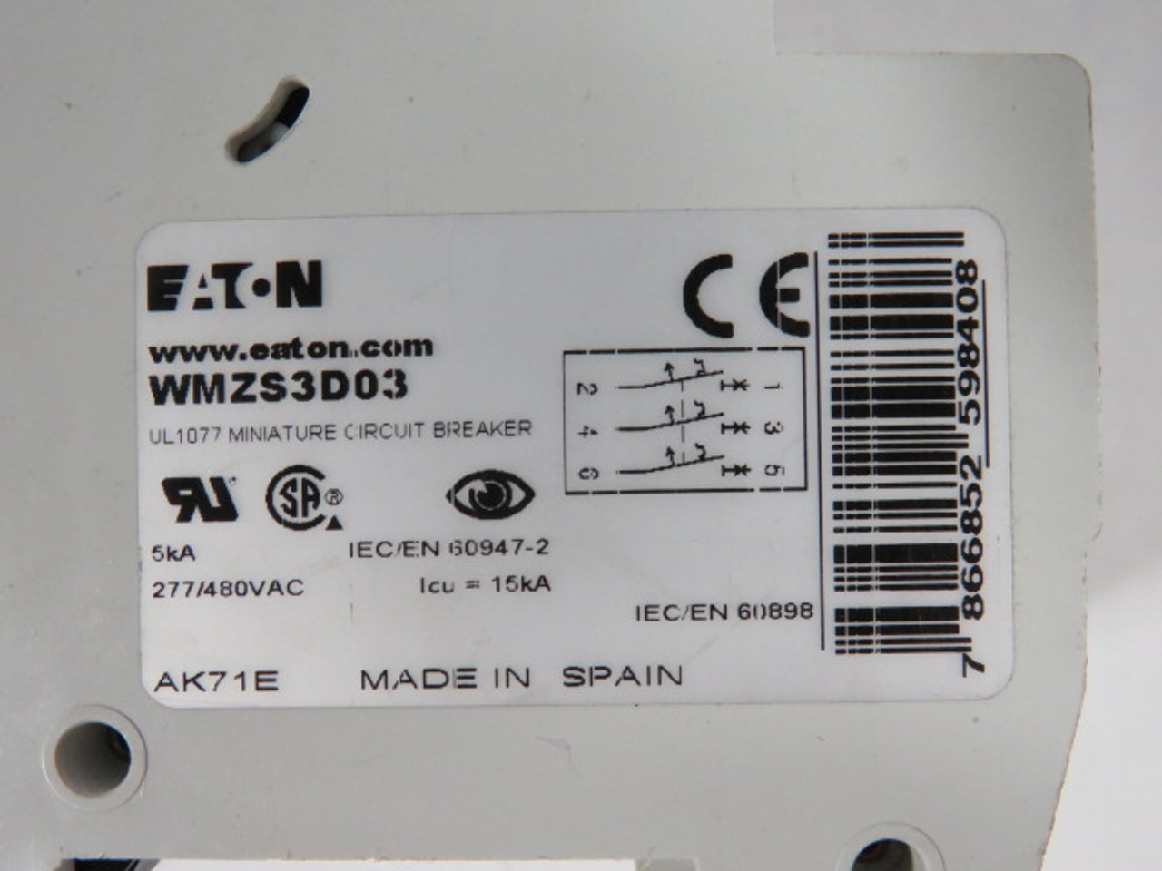 Eaton WMZS3D03 Circuit Breaker 3A 400V 3-Pole USED