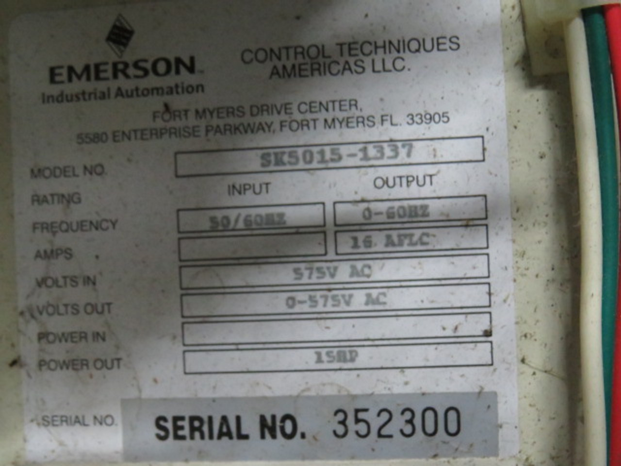 Emerson SK5015-1337 AC Drive 15HP 3Ph 16A 575V 50/60Hz USED