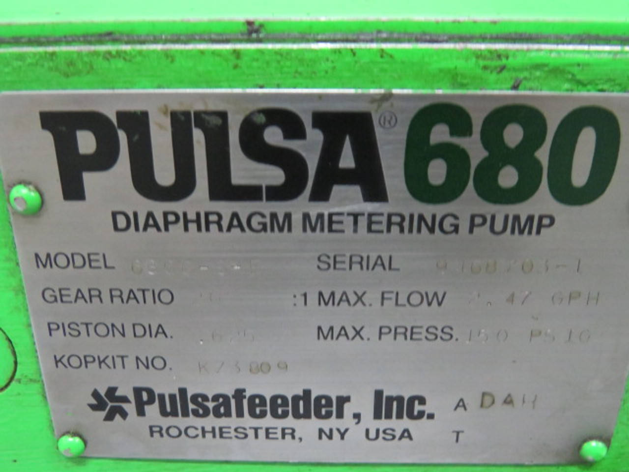 Pulsa Metering Pump C/W Motor 0.17HP 1725RPM 115/208-230V 48 TEFC 1Ph USED
