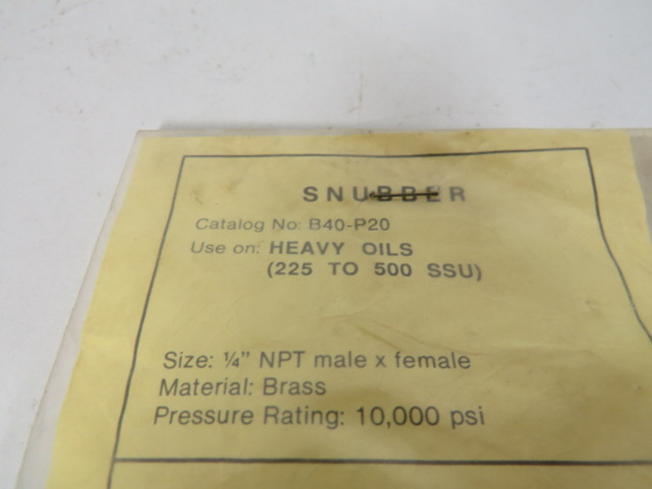Getloi B40-P20 Heavy Oil Snubber 225-500SSU 1/4NPT M/F 10000PSI ! NWB !